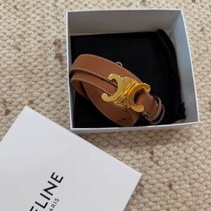 Celine Tan Leather Belt with Gold Accent